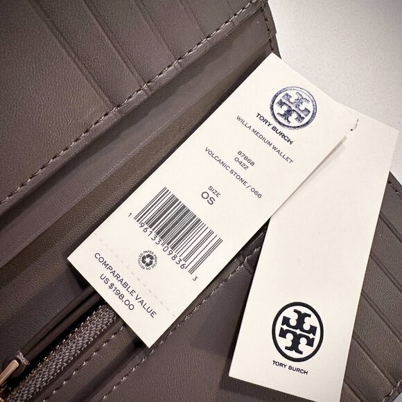 NWT! New! Tory Burch Willa Medium Wallet -Leather - Grey (Volcanic Stone) - Picture 7 of 9